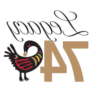 遗产74的竞选标志，上面写着“遗产74”和一只彩色的鸟